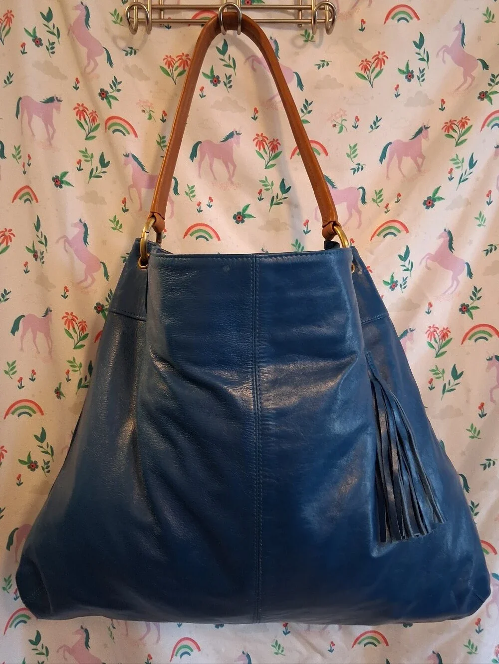 NWOT Vintage Latico Turquoise Full Grain Leather Everyday XL Hobo Tote Purse Bag